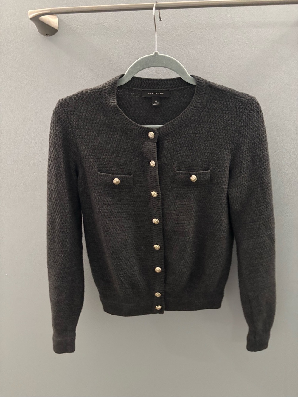 Ann Taylor Charcoal Button-Front Knit Cardigan